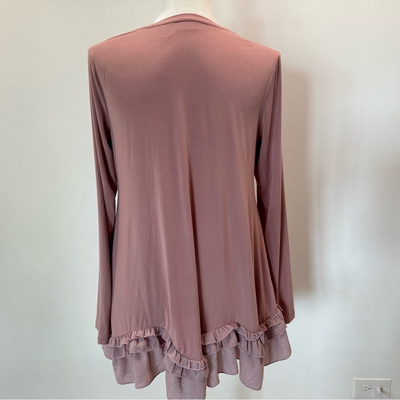 LOGO Lori Goldstein Mauve Sheer Tiered Long Sleeve Oversized Tunic Womens size S - Picture 5 of 7